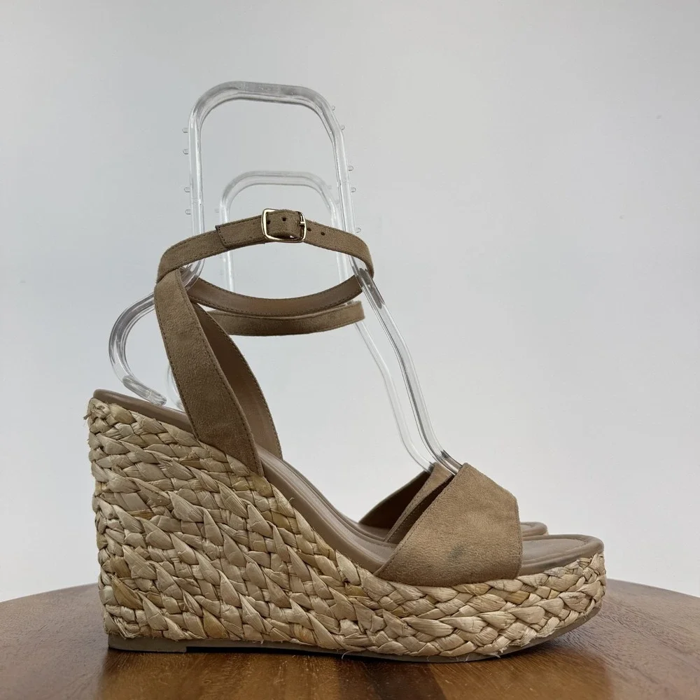 New Womens BP Ginny Brown Faux Suede Braided Espadrille Wedges Sandals Size 11 M